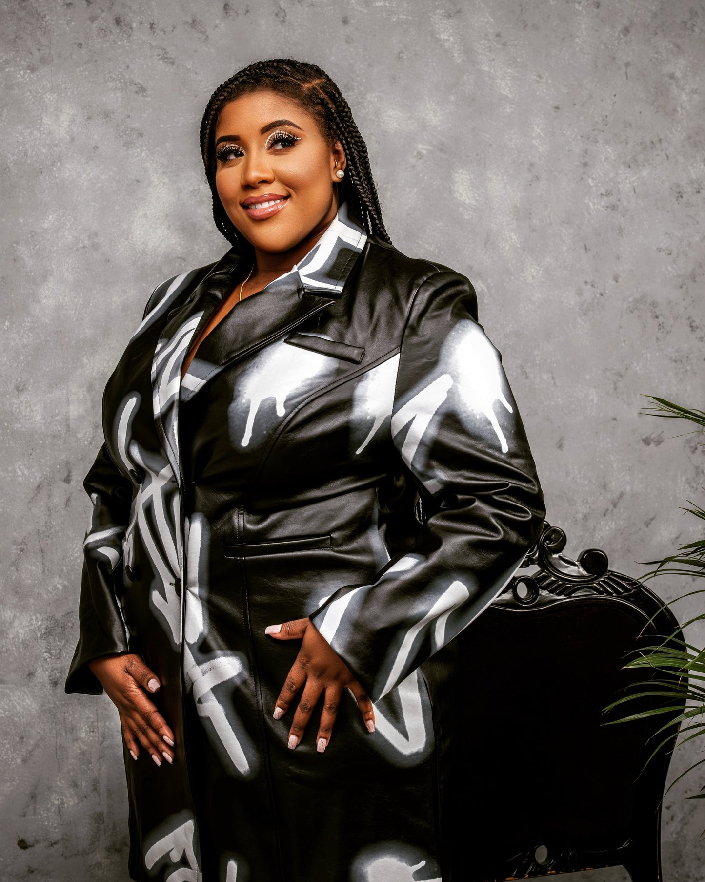 Leather Coat Graffiti Dress